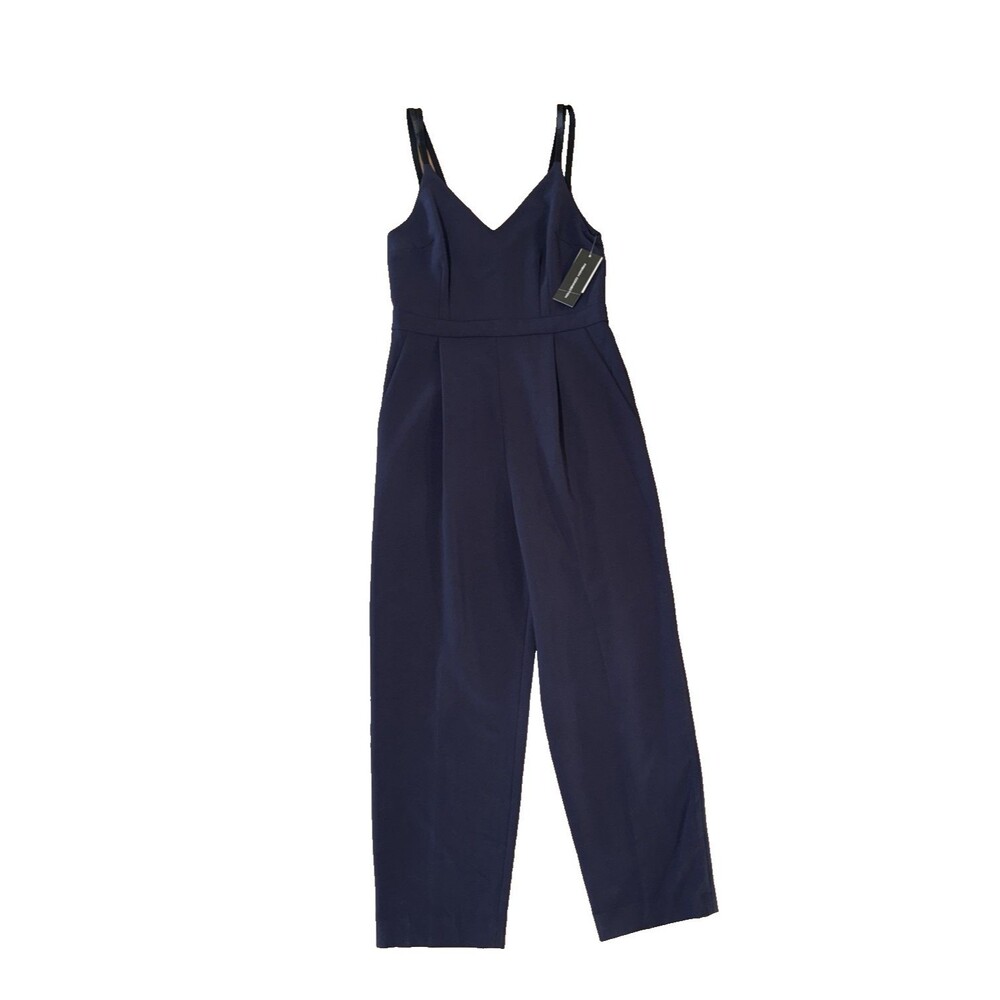 French Connection Navy Crepe Strappy Tapered Leg Jumpsuit NWT 8 Pockets Pleated! - Picture 2 of 11